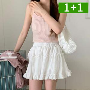 1+1 프릴스커트 레이스 밴딩 면 여성 미니 스커트