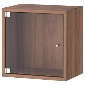 에케트 벽수납장+유리도어 공간박스 35x25x35cm 브라운 호두나무무늬