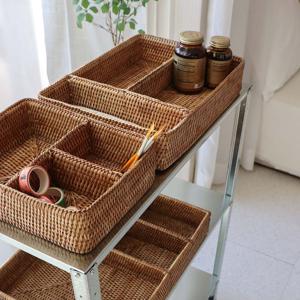 라탄 칸막이 수납 바구니 악세사리 트레이 탕비실정리함 화장품정리함 3size