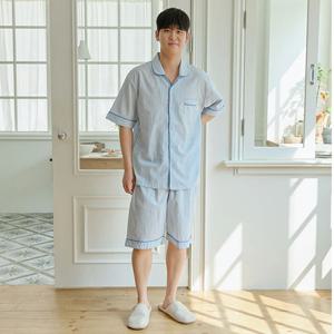 순면 남성 블루 모하ST 반팔 상하세트 여름잠옷 파자마 홈웨어