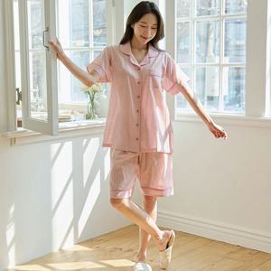 순면 여성 핑크 피너 체크 반팔 상하세트 여름 잠옷 파자마 홈웨어