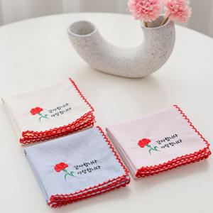 카네이션 자수 스티치 순면 데일리 손수건_감사합니다 3color