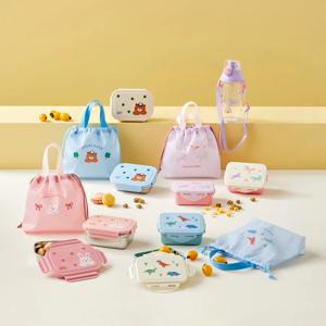 2단 분리형 플라스틱 어린이 도시락 600ml 폴리가방포함 2 style