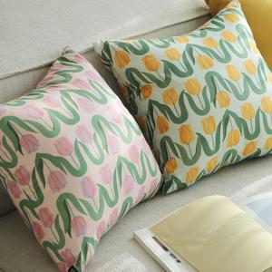 파스텔 튤립 린넨 플라워 쿠션커버 7size, 2color