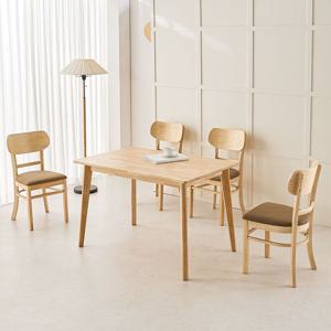 샌디 고무나무 원목 식탁 4인용 의자 4개 세트 네추럴 일자 다리 1200