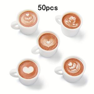 TEMU 50개 예술적인 라떼 디자인 미니 커피 컵 장식, DIY 보석 만들기 및 공예용 레진 펜던트