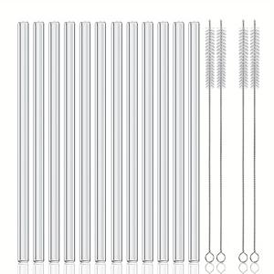 TEMU 12개 재사용 가능한 유리 빨대, 사이즈 8.5''x10mm, 4개의 청소 브러시 포함 - 스무디, 차, 주스에 완벽