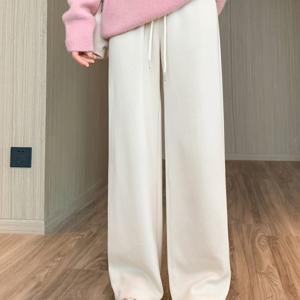 TEMU 여성용 블랙 와이드 레그 코듀로이 팬츠 - 하이라이즈, 끈 조절 허리, 가을/겨울 캐주얼 레그 트라우저, 폴리에스터 혼방, 편안하고 스타일리시한 귀여운 바지