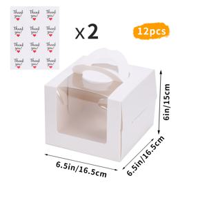 TEMU 12개 6.5X6.5X6인치 핸들 무스 케이크 종이 상자 패키지, 흰색 오픈 윈도우 생일 케이크 선물 포장, 페이스트리 소형 중간 용량, 도넛, 초콜릿 딸기 및 파이용 케이크 박스, 웨딩 파티 홈 키친 크리스마스, 크리스마스