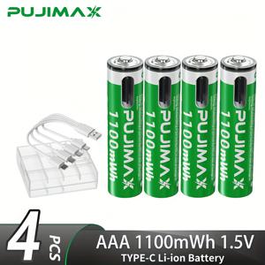 TEMU PUJIMAX AAA 1100mAh 리튬 이온 배터리 TYPE-C 재사용 가능 USB 충전식 배터리, 마우스 게임 컨트롤러, TV 리모컨, 에어컨, 스테레오, 알람시계, 손전등, LED 조명, 전자 저울, 휴대용 뮤직 플레이어, 사진 장비, 외부 플래시, 면도기, 발걸음 계산기, 절약형 컨트롤러, 전자 오르간 호환