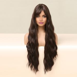 TEMU 여성을 위한 28인치 길이 웨이브 브라운 웨이브, 헤어 프론트, 바디 웨이브 합성 헤어, 열 저항 섬유, 자연스러운 외모, 로즈 넷 캡, 고온 섬유, 일상 및 파티 사용에 완벽한 헤어
