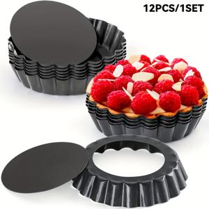 TEMU 4인치(9.8cm) 미니 타르트 플레이트 1개/12개, 비스틱 미니 타르트 틴, 탈착식 바닥, 재사용 가능한 에그 타르트 몰드 팬, 파이, 로스트, 치즈 케이크, 디저트에 적용 가능