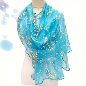 TEMU 보라색 인쇄 레이스 얇은 스카프, 빈티지 통기성 목도리 여성 헤드 랩 터번 야외 Windproof Hijab