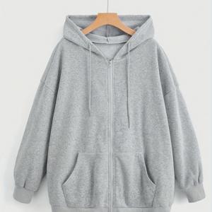 TEMU 플러스 사이즈 캐주얼 후디 - 100% 폴리에스터 니트 원단, 긴팔, 단색, 드롭 숄더, 드로우스트링, 지퍼 잠금, 약간의 스트레치, 가을/겨울 착용