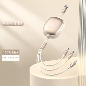 TEMU 3 in 1 리트랙터블 휴대폰 데이터 케이블, Type C USB, 100W 고속 충전, FDLIDY, 광택 실리콘 소재, 플랫 형태, 수-수 커넥터 극성, ≤36V 작동 전압, >80W 출력 전력, 50-80W 입력 전력, iPhone 15/14/13/12/11/X/8/7, 삼성, 화웨이, 샤오미, , USB