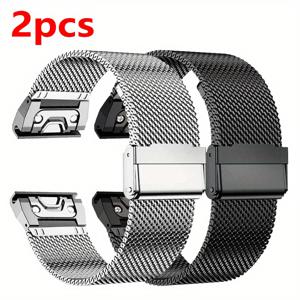 TEMU 2pcs 20mm 22mm 26mm 스테인레스 스틸 시계 밴드, 가르민 페닉 7X 6X 프로 5X 플러스 3 3HR, 인스턴트 포어러너 935 945 955 965 745, 퀵 릴리스 시계 액세서리 - 주요 재질: 스테인레스 스틸; 방수: 방수 없음; 버클 재질: 스테인레스 스틸