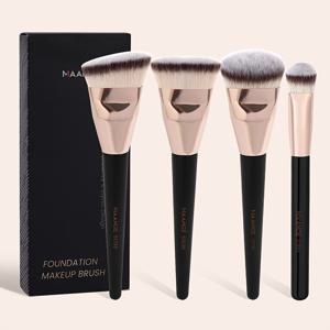 TEMU 4pcs MAANGE 카부키 메이크업 브러시 세트 - 부드러운 나일론 브리스틀, 둥근 및 각형 헤드, ABS 손잡이, 향수 없는, 모든 피부 유형에 적합, 콘실러, 폰드, 파우더 애플리케이션 원드 브러시