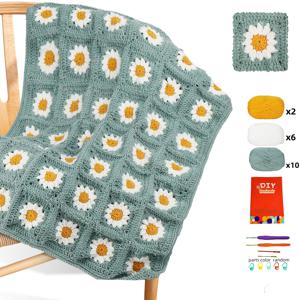 TEMU 할머니용 체크무늬 담요 DIY 크로셰 키트 - 완전한 뜨개질 세트, 실, 실, 후크 바늘 포함 - 발렌타인데이나 새해를 위한 완벽한 수제 선물, 숙련된 크로셰 애호가에게 이상적, 원단, 사계절용, 숄, 실 재료 패키지|뜨개실