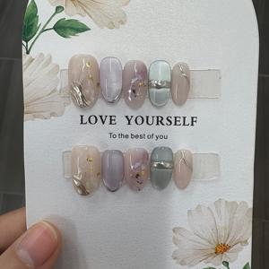 TEMU 10개 수제 프레스온 네일, 짧은 오벌 멀티컬러 캣아이 오라 아크릴 인조 네일 팁|네일팁