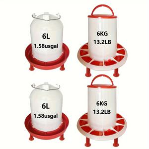 TEMU 4개 세트 병아리 급수기 13.2파운드 및 급수기 6L 키트, 야외용 매달리는 가금류 플라스틱 용기, 닭, 오리, 거위, 메추리 등에 적합, 2개의 급수통 + 2개의 급수용기
