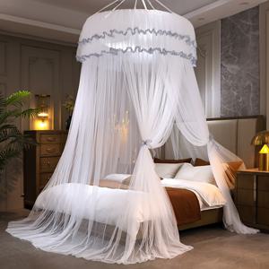 TEMU 둥근 돔 천장 모기장 캐노피, 신선한 암호화된 텐트 메쉬 공주 스타일, 180CM*220CM 침대용 접이식 침대 커튼, 손 세척 전용, 브래킷이 없는 짠 폴리에스테르 캐노피