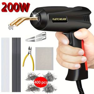 TEMU 200W 업그레이드 플라스틱 용접기 키트, 400개 핫 스테이플러 용접 기계 자동차 범퍼 수리 키트, 2in 1 플라스틱 용접기 솔더링 건과 용접봉, 범퍼/카약/플라스틱 제품 수리에 대한 4가지 종류의 스테이플