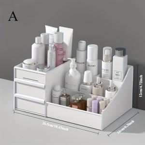 TEMU 클래식 스타일 다기능 화이트 화장품 정리함 - 메이크업, 문구류 및 욕실 필수품을 위한 다용도 책상 화장실 보관함 - 교사 및 엄마를 위한 완벽한 선물 - 모던 홈 데코, 추가 기능이 있는 내구성 있는 플라스틱 소재