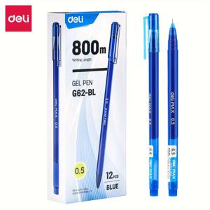 TEMU 델리 12개 블루 젤 펜, 0.5mm 미세한 팁, 가정 및 사무용 튼튼한 필기구, Deli