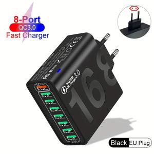 TEMU GUSEYEE 1pc 8-Port USB 벽 충전기 어댑터, 37W 고속 충전, 여행 EU 플러그, iPhone 14/13/12/11/Pro/Max/SE/X/XS/8 Plus & Samsung Galaxy S22/S21/S20와 호환, 멀티 충전, 유럽 플러그, 여행 충전기