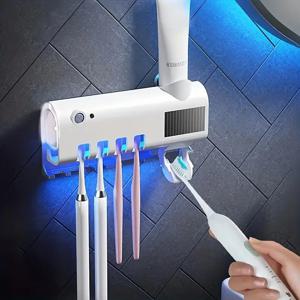 TEMU 벽에 부착형 스마트 칫솔 홀더 1개, 칫솔용 카드 슬롯 4개가 있는 붙이기 타입, 칫솔 보관 및 치약 디스펜서, 벽걸이 형 브러시 랙, 구멍 뚫지 않고 설치 가능한 욕실 액세서리