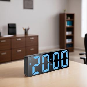 TEMU 1pc 디지털 알람 시계, 대형 LED 디스플레이, 조절 가능한 밝기, 스누즈 기능, USB 전원, 배터리 미포함, 침실, 책상, 사무실에 적합 - 빨간 숫자와 손, 음악 동기화 옵션, 알람 시계가 있는 세련된 블랙 디자인