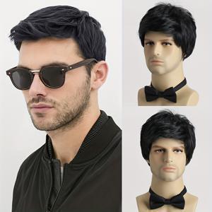 TEMU 남성용 우아하고 세련된 짧은 곱슬이 wig, 옆쪽 프린지, 10인치 길이, 합성 섬유로 제작, 일상 착용, 역할 연습, 축제, 발, 할로윈 파티에 적합합니다.