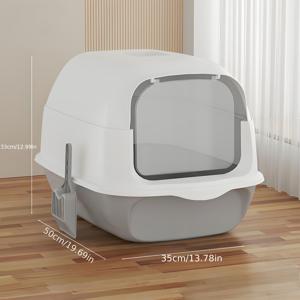 TEMU 1pc WhiskerWonders 듀얼 스타일 대형 고양이 화장실, 쉬운 조립, 넓은 밀폐 및 반밀폐 키티 화장실, 튀김 방지 및 냄새 제어, 내구성 폴리프로필렌 소재
