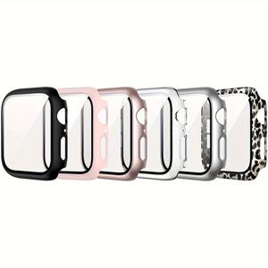 TEMU 6개/대 남성 여성 세련된 Anti-fall 2 In 1 초박형 강화 유리 화면 보호기 및 스마트 시계 케이스, Apple Watch 케이스 38/40/41/42/44/45/49Mm, IWatch 시리즈 Ultra2/Ultra와 호환 가능 /SE/9/8/7/6/5/4/3/2/1, 지능형 시계 액세서리