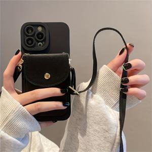 TEMU 싱글 컬러 지갑 모조 가죽 크로스바디 넥 스트랩 레니어드 폰 케이스 아이폰 16, 14 프로 맥스, 13, 11, 12, X, XR, XS, 7, 8, 16 플러스, SE3 카드 홀더 폰 커버