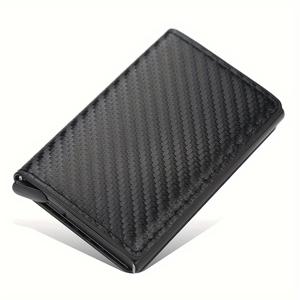 TEMU 남녀공용 슬림 RFID 차단 지갑 - 카본 파이버 디자인, 금속 팝업 카드 거치대와 방범 보호 기능, 슬릭 블랙 버튼 클로저