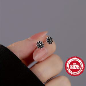 TEMU S925 실버 귀걸이 국화와 저알레르기