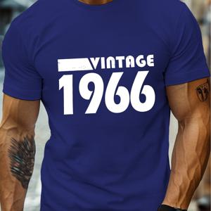 TEMU 빈티지 1966 프린트 남성용 티셔츠 - 캐주얼 크루 넥, 반팔, 가벼운 & 편안한 여름 티, 라운드, 탑