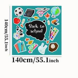 TEMU 학교 테마 식탁보, 1장, 폴리에스테르, 기계 직조, 직사각형, 학교 버스와 문구 디자인이 있는 창의적인 디지털 프린트, 식탁, 사무실 책상, 가정 장식, 소파 커버, 사진 촬영 배경, 야외 피크닉에 다용도 - 폴리에스테르 100% 직조 식탁 커버