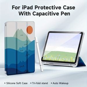 TEMU IPad 9세대 10.2인치용 스택된 새끼 고양이 패턴 보호 케이스와 1개의 커패시턴스 펜 세트, 9.7/Pro 11/12.9인치 미니6 케이스 지원, 지능형 수면 기능 및 펜 슬롯 포함