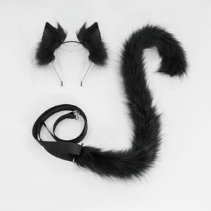 TEMU 귀여운 고양이 귀 & 꼬리 헤어밴드 세트 - 부드러운 폴리에스테르, 코스프레 & 할로윈 의상에 완벽