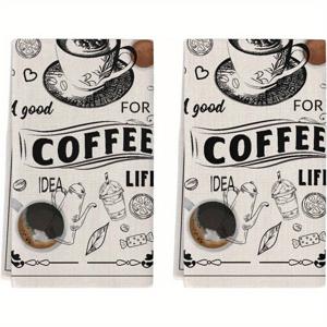 TEMU 2개 세트 부드러운 폴리에스터 주방 타월 - 커피 & 라떼 문구 디자인, 18x26인치 - 접시, 차 및 바 사용에 완벽