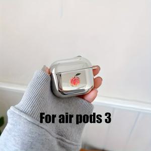 TEMU TPU 보호 에어팟 케이스 복숭아 디자인 - 미적 투명 실버 이어폰 커버 AirPods 1, 2, Pro 및 2세대와 호환 - 십 대 청소년을 위한 트렌디한 선물