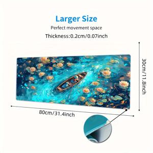 TEMU 연꽃 연못 & 보트 디자인의 초대형 HD 마우스 패드 - 스티치 가장자리, 미끄럼 방지 고무 베이스, 게임 및 사무용 확장 데스크 매트