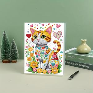 TEMU 1pc, 8.03x10.78인치, DIY 페인팅 키트, 창의적인 하트 & 꽃 고양이 디자인, 둥근 & 불규칙한 모양, 성인을 위한 예술적 공예, 60장 120페이지, 미술 용품, 동물 테마, 종이 재질