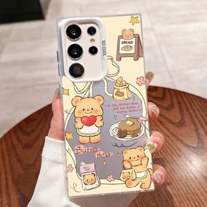 TEMU 버터 베어 패션 귀여운 만화 럭셔리 실버 화이트 블랙 커버 TPU 삼성 갤럭시 S22+ S22 S23 S23+ S24 FE 플러스 울트라 5G 컬러풀 실버 폰 케이스