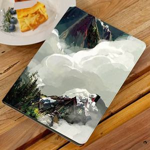 TEMU 삼성 갤럭시 탭 S7/S8, S7+/S8+, S9/S9 FE, S9+/S9 FE용 스타일리시 수채화 산 마을 풍경 태블릿 케이스 - 자동 깨우기/잠자기 기능의 멀티 앵글 킥스탠드, 접이식 소프트 인조 가죽 커버, 10.9인치 & 12.4인치 호환