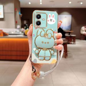 TEMU 손목 스트랩 메이크업 거울 토끼 폰 홀더 케이스 Vivo Y22S용 스탠드 백 커버