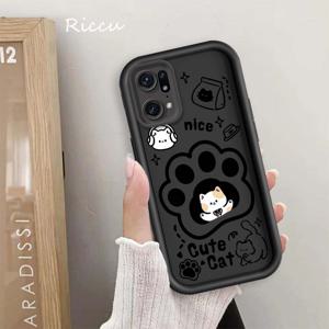 TEMU 고양이와 개 만화 귀여운 애니메이션 폰 케이스 눈 사다리 OPPO Find X5 X3 Reno 10 8 7 6 5 Reno10 Reno8 Reno7 Reno6 Reno5 Z T Lite Pro Pro+ 5G 블랙 화이트 풀 프로텍션 커버