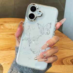 TEMU 실버 나비, Iphone 16/Iphone 16 Pro Max/16 Plus/16 Pro/Iphone 15/Iphone 15 Pro Max/15 Plus/15 Pro와 호환되는 고급 원본 충격 방지 투명 보호 커버